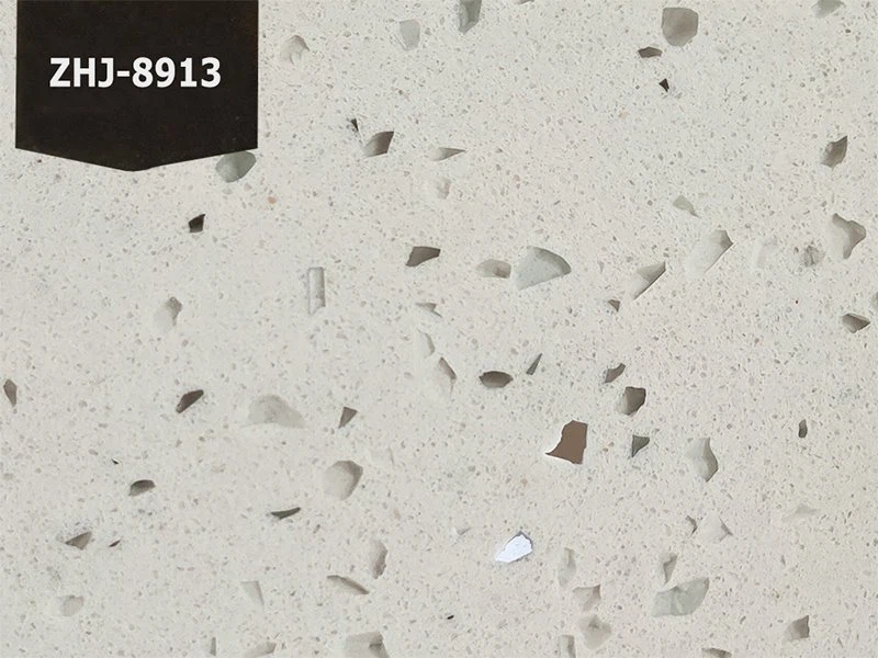 Lastra di quarzo bianco scintillante con macchie a specchio